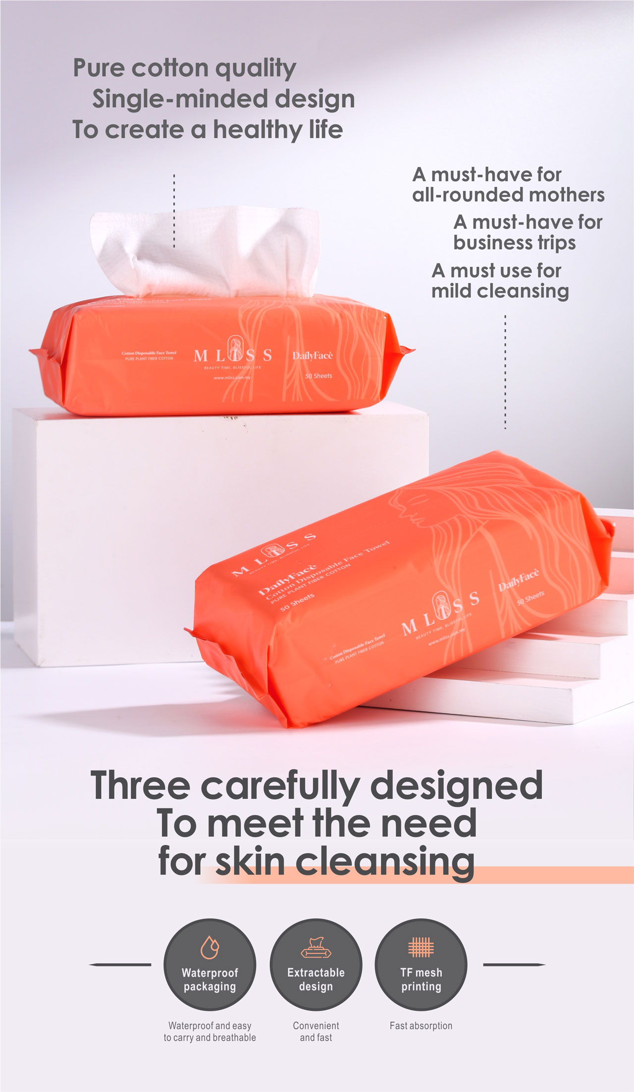 MLISS DaílyFacè Cotton Disposable Face Towel (3 Packs) – Mliss Malaysia